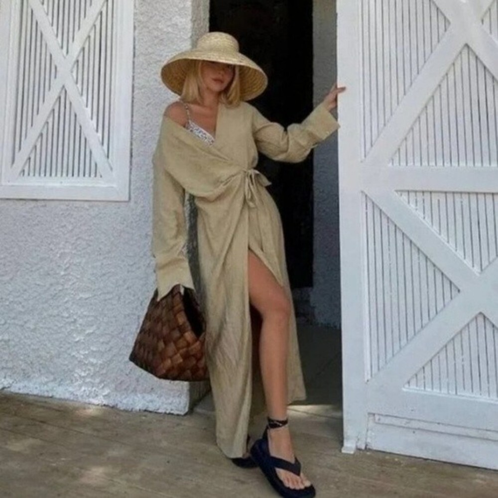 ZARA Dress Wrap Style Textured Midi Long Sleeve - Picture 2 of 15